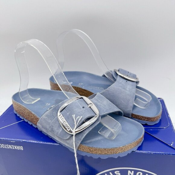 Birkenstock Madrid Big Buckle Sandal Blue Fog Oiled Leather Wms EU 37 US 6- 6.5 - Picture 1 of 13